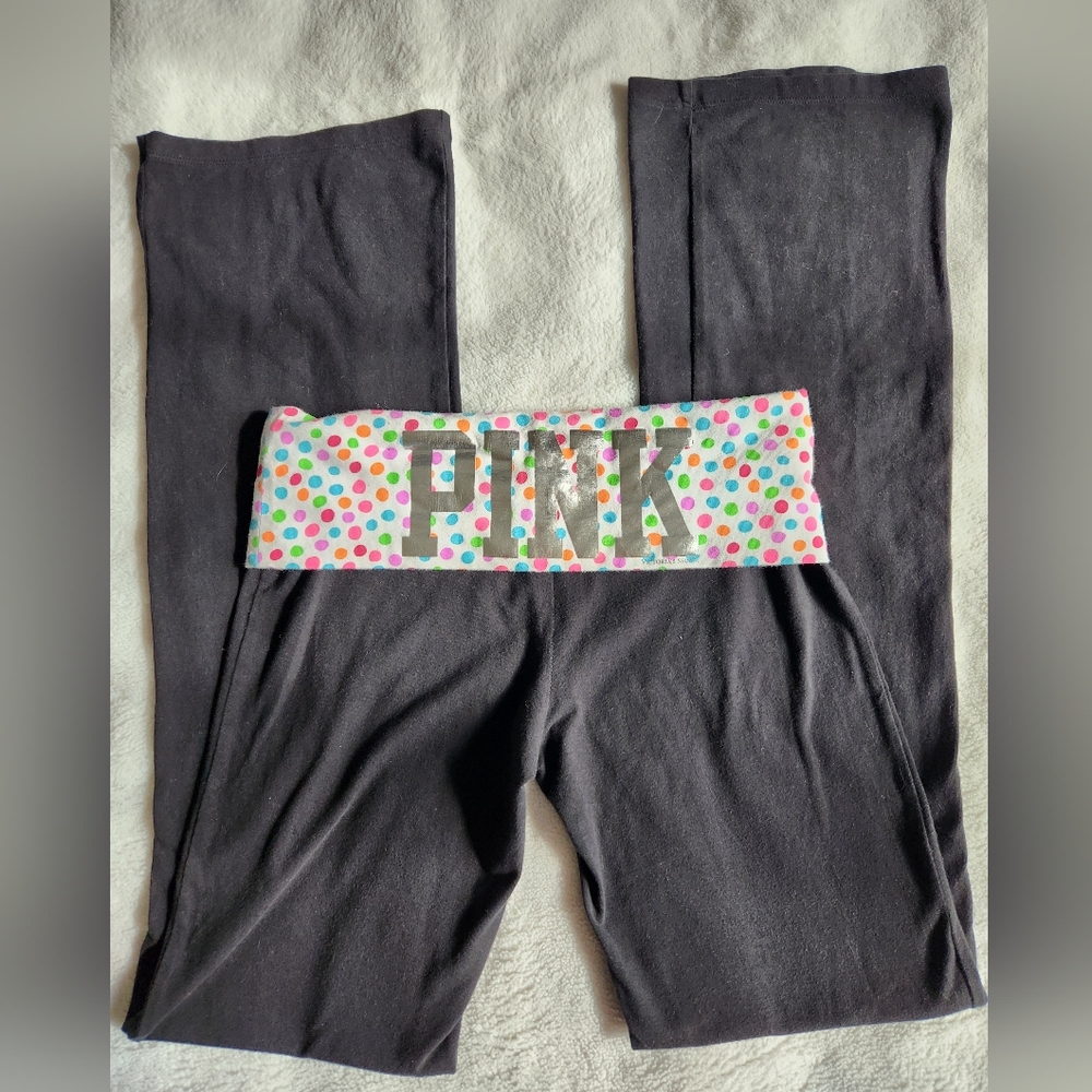 SOLD - PINK Victoria's Secret Black Leggings with Polka Dot Waistband